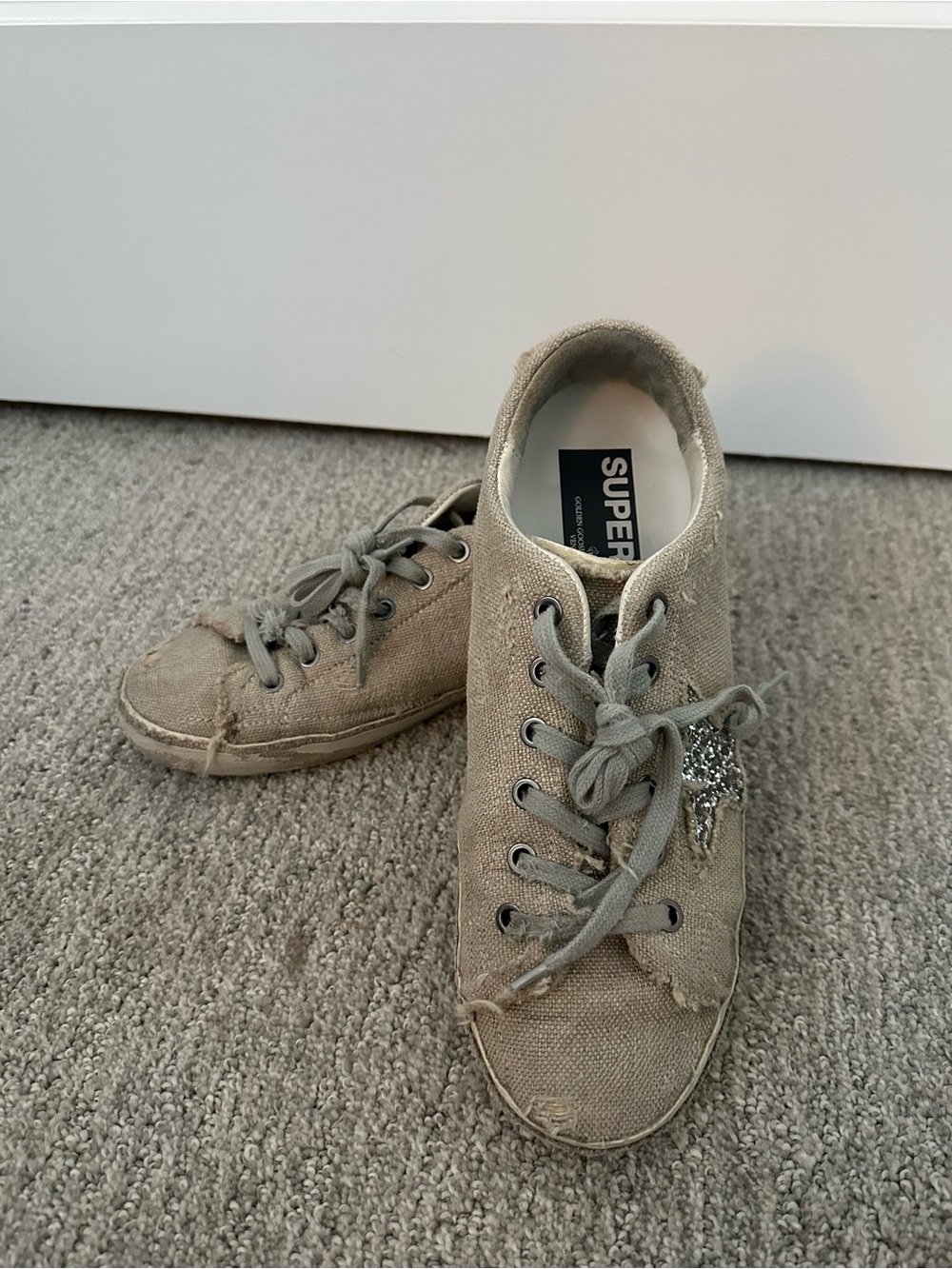 Golden Goose Linen Sneakers with Silver Glitter Star - Picture 4 of 10
